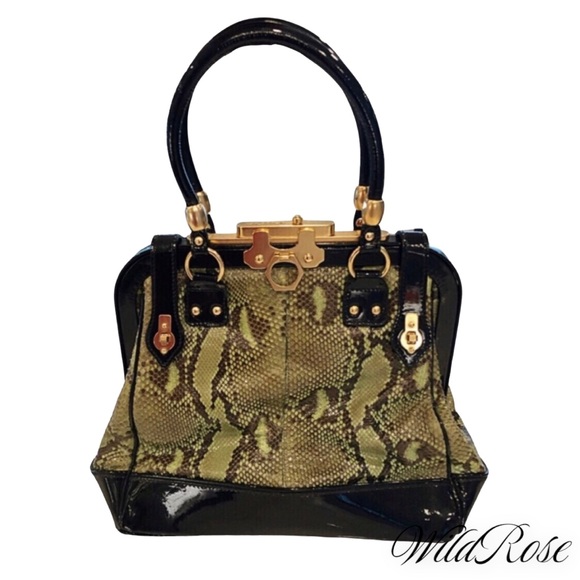 Zac Posen Aurora Green Snakeskin Gold Hardware Doctor Satchel Handbag Purse - Picture 2 of 16